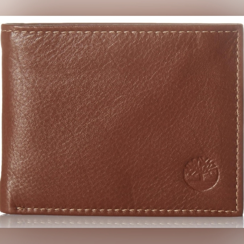 Timberland Men's Wellington Leather RFID Bi Fold Commuter Wallet In Cognac, New!